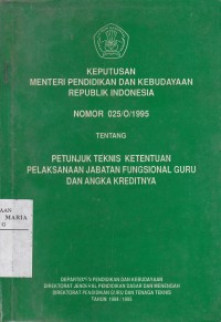 Image of Keputusan Menteri Pendidikan dan Kebudayaan Republik Indonesia Nomor 025/o/1995